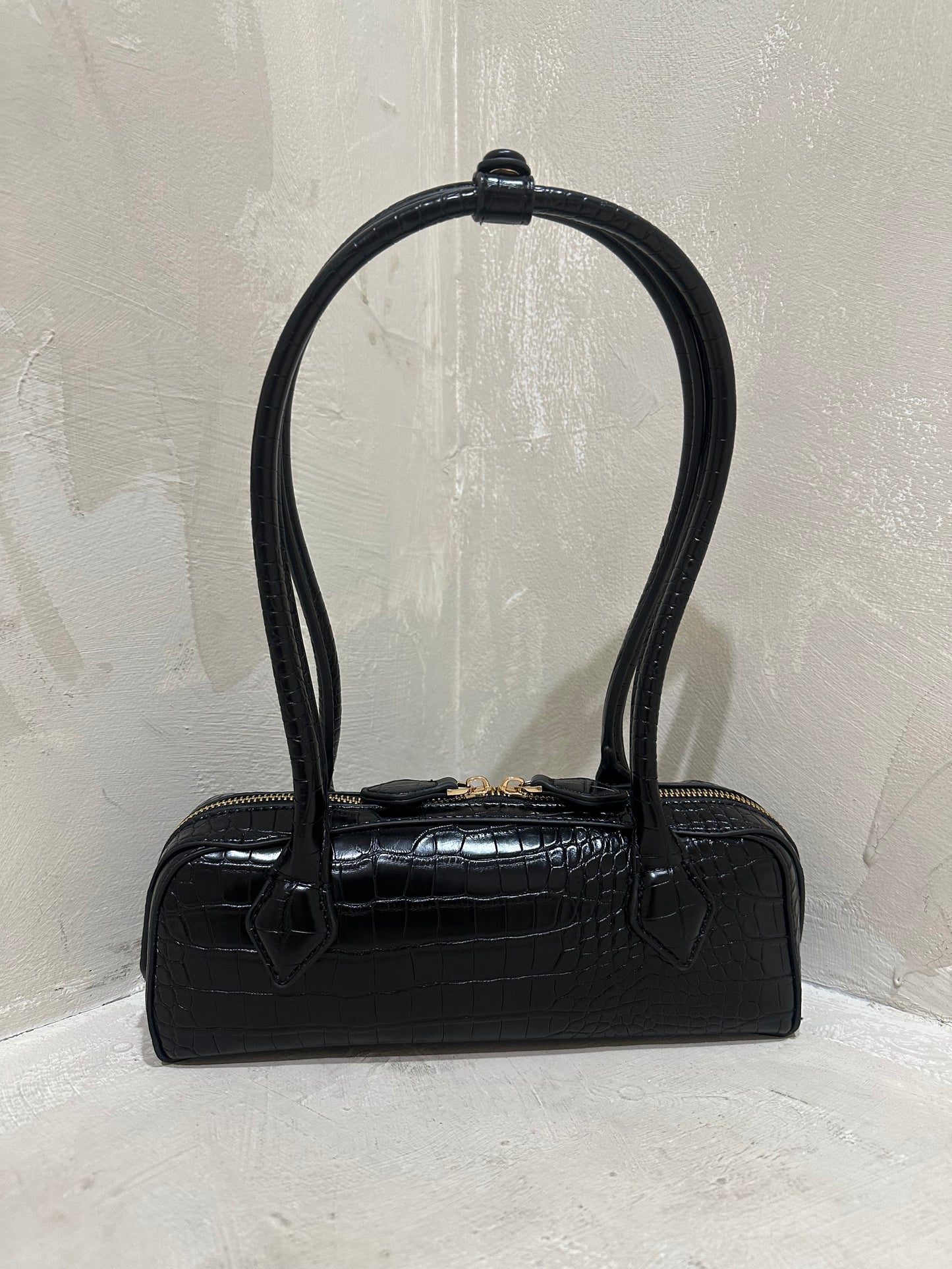 black croc textured shoulder bag