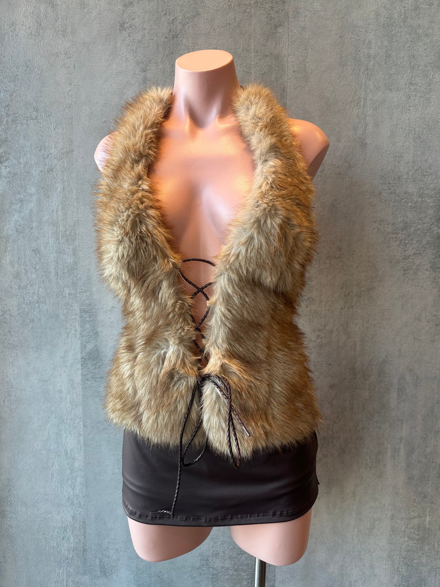 light brown faux fur halter top