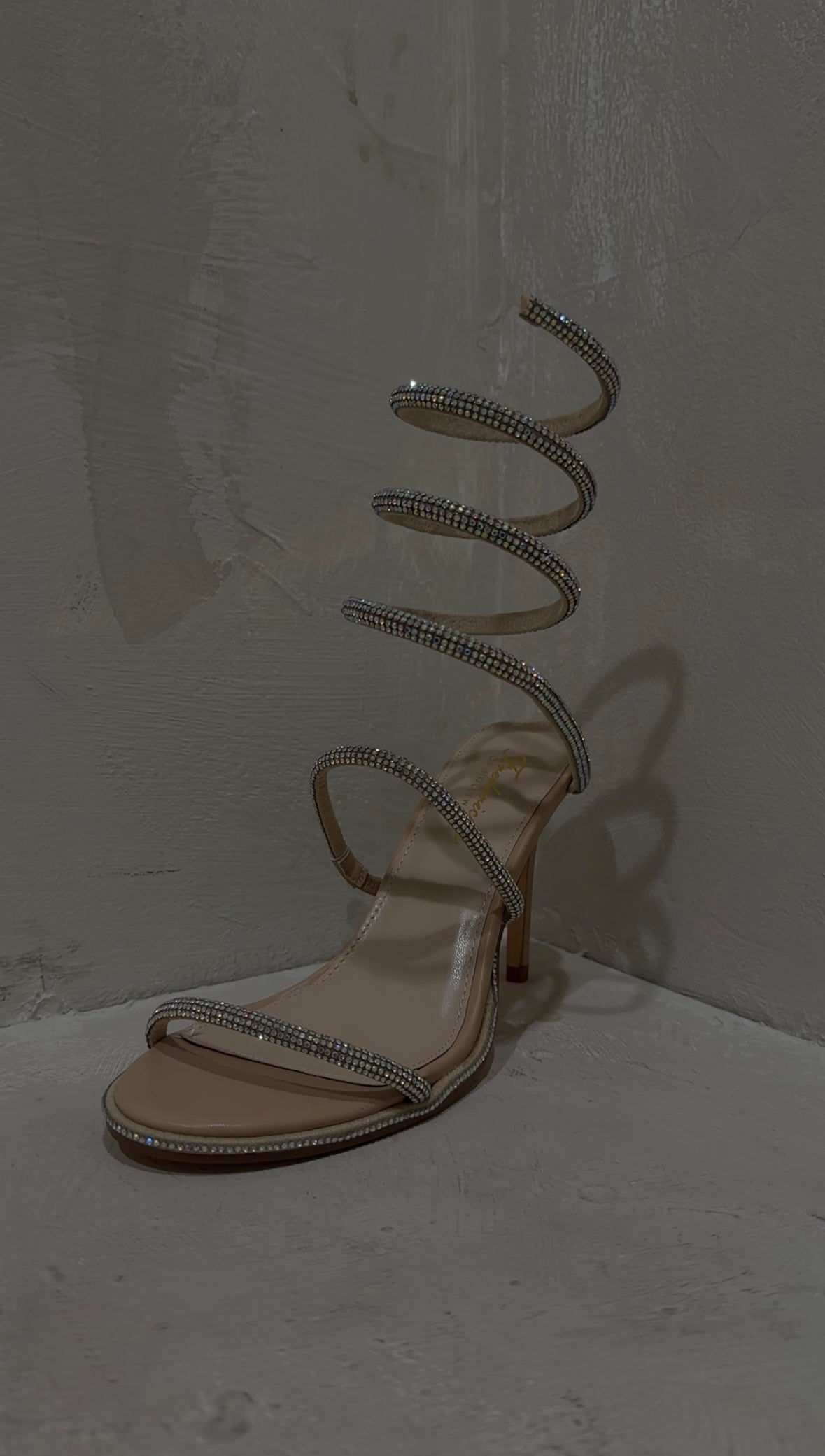 nude spiral rhinestone heel