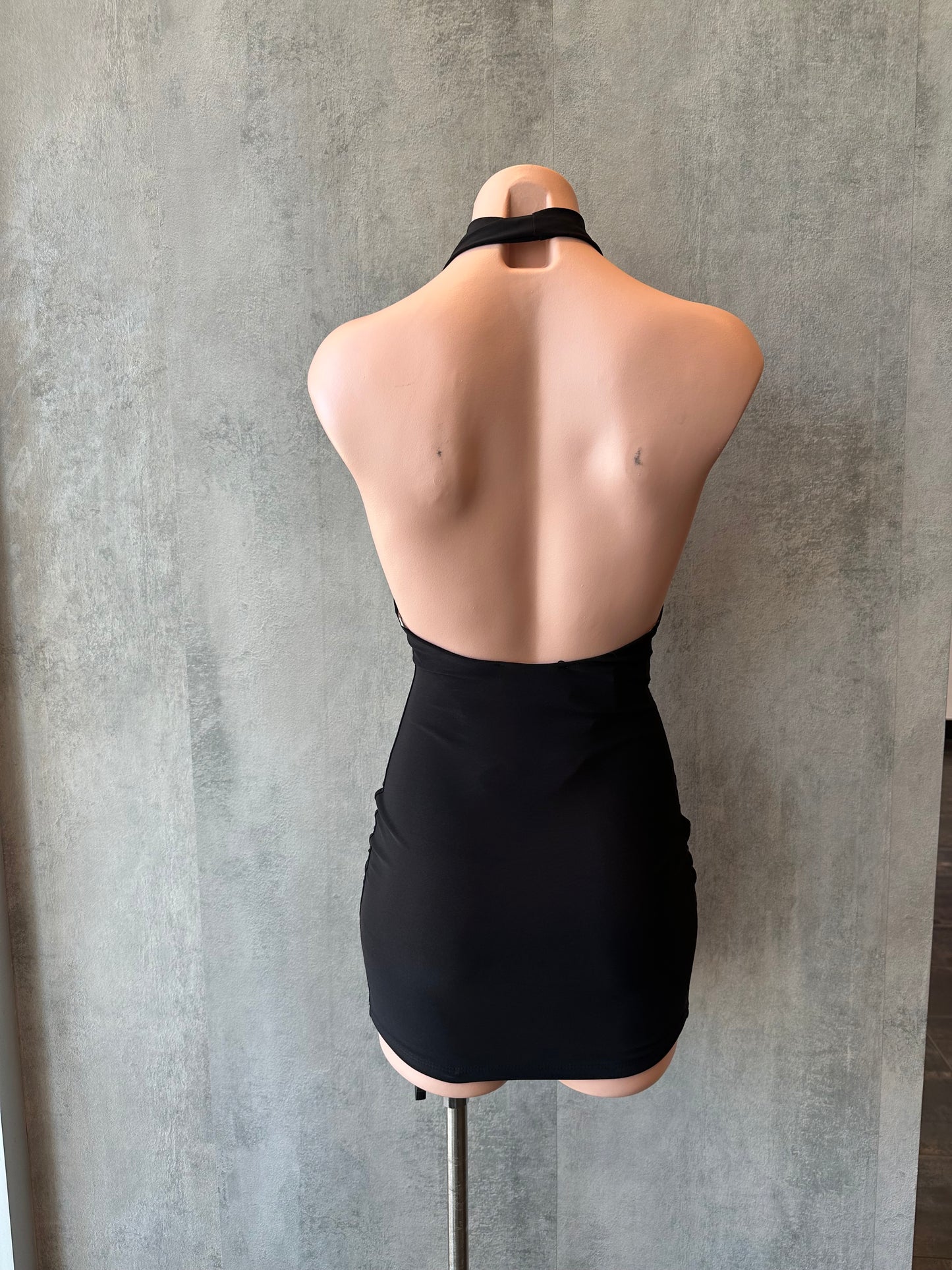black high halter mini dress