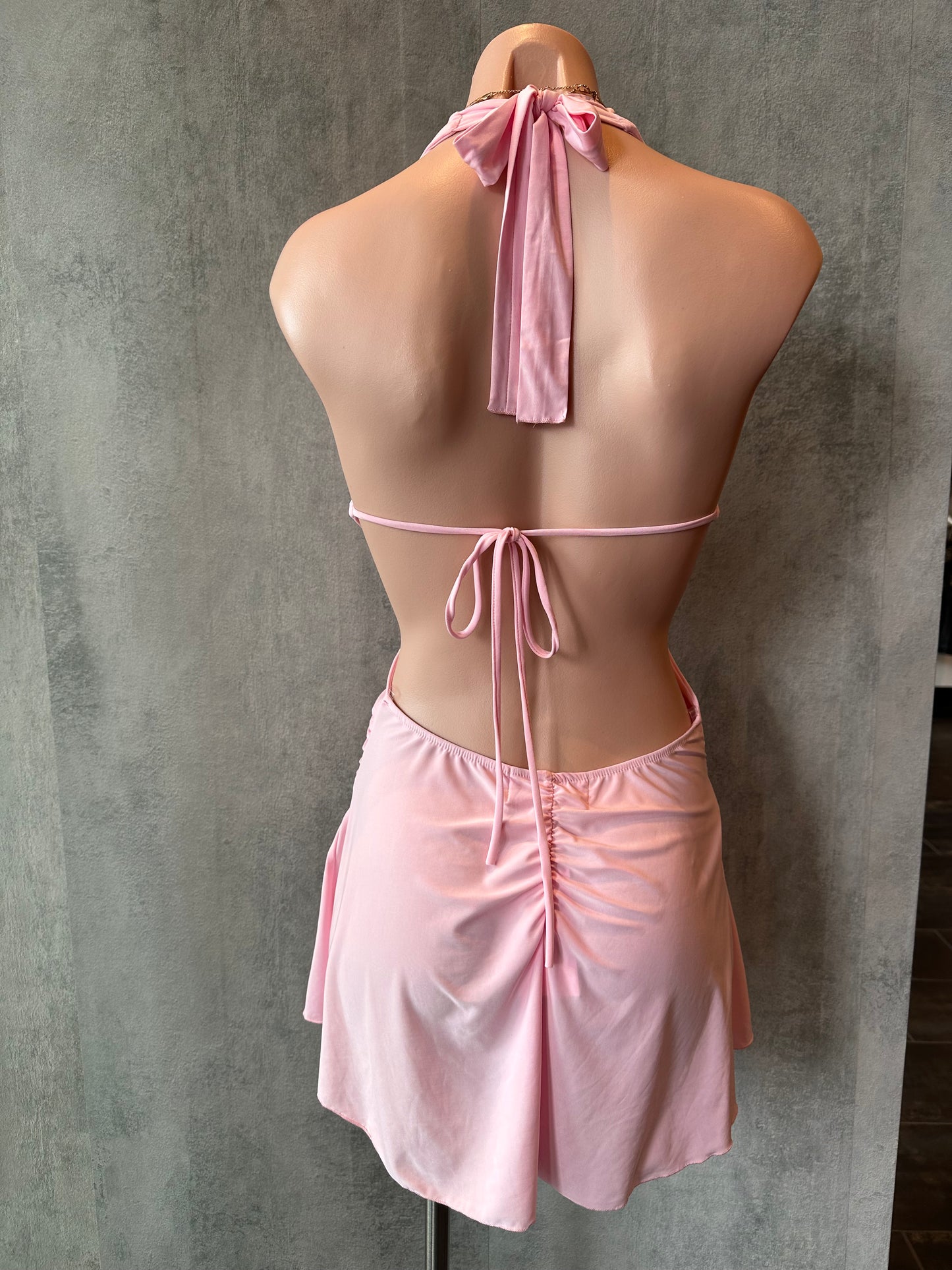 pink Y2K open back mini dress