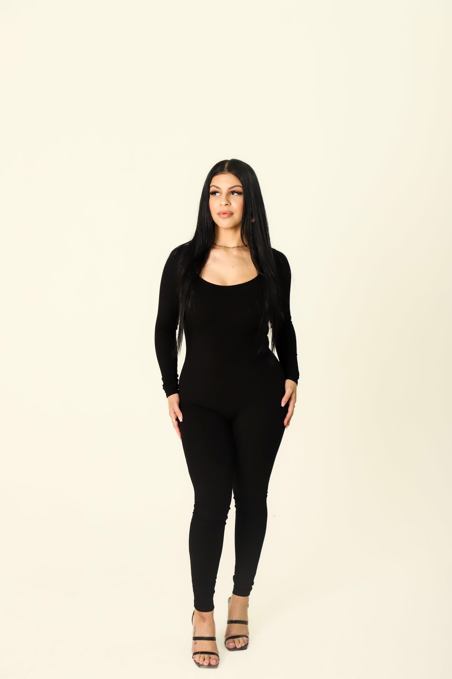 Black Ribbed Snatched Jumpsuit