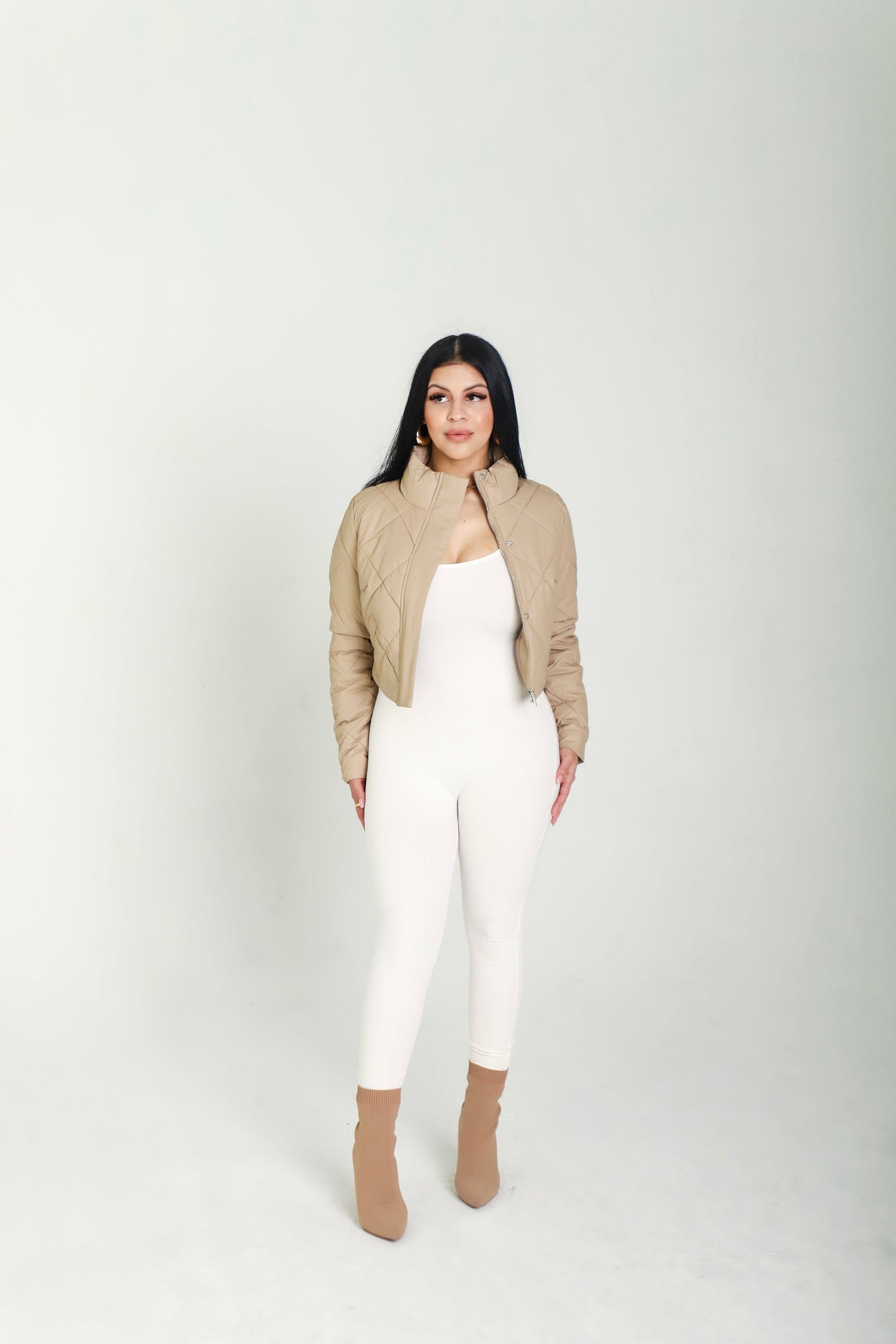 Tan Quilted Faux Leather Jacket