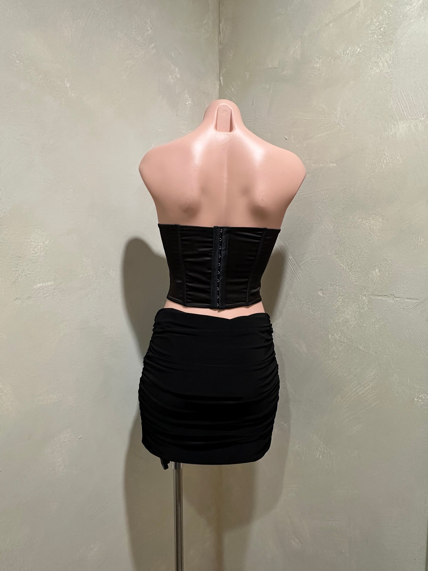 black satin/ lace strapless corset