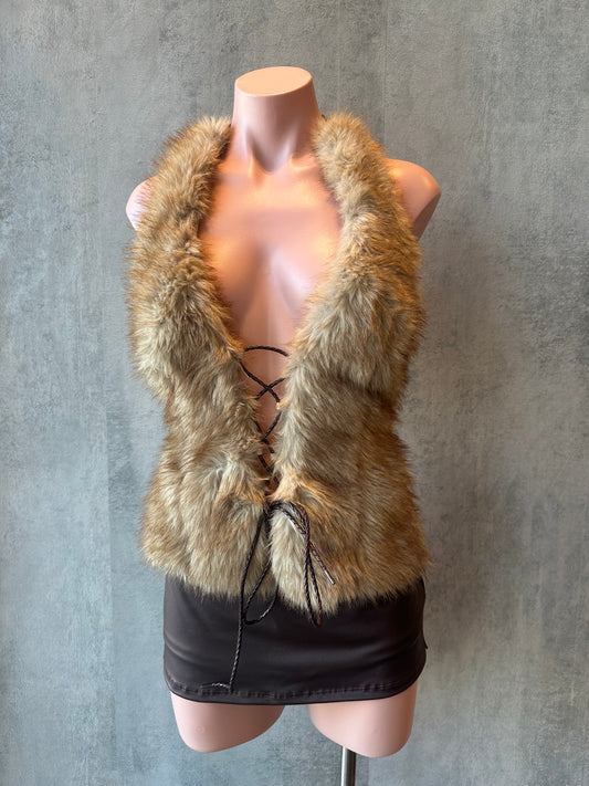 light brown faux fur halter top