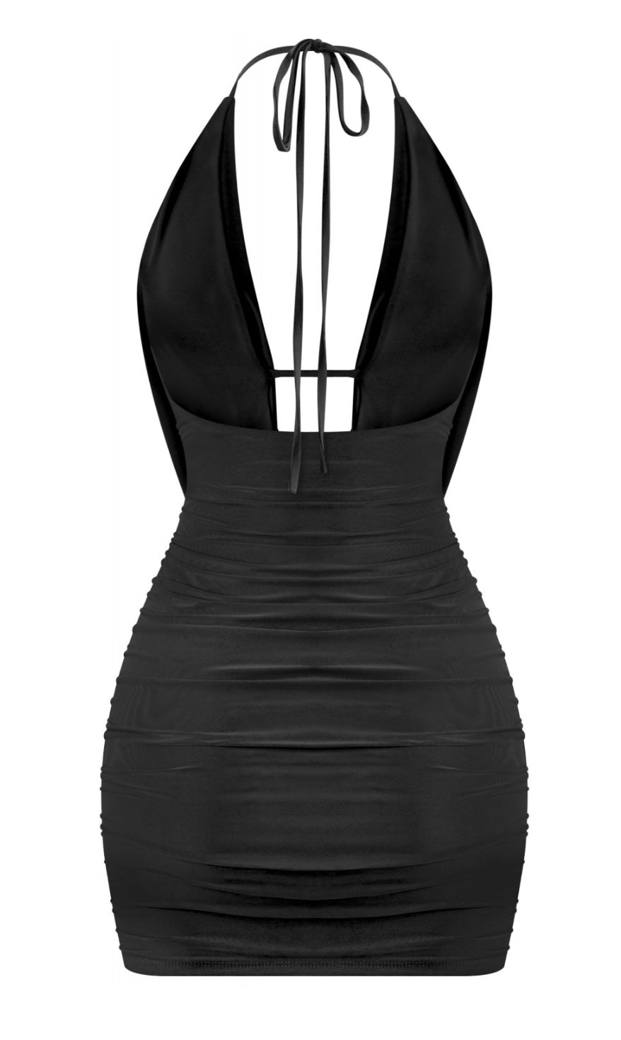 black halter cowl neck mini dress