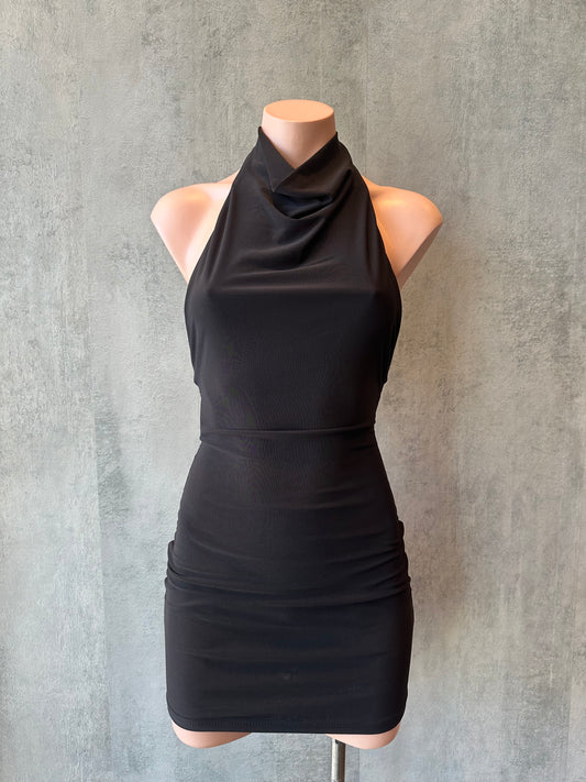 black high halter mini dress