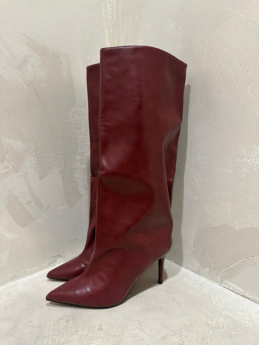 burgundy faux leather point toe boot