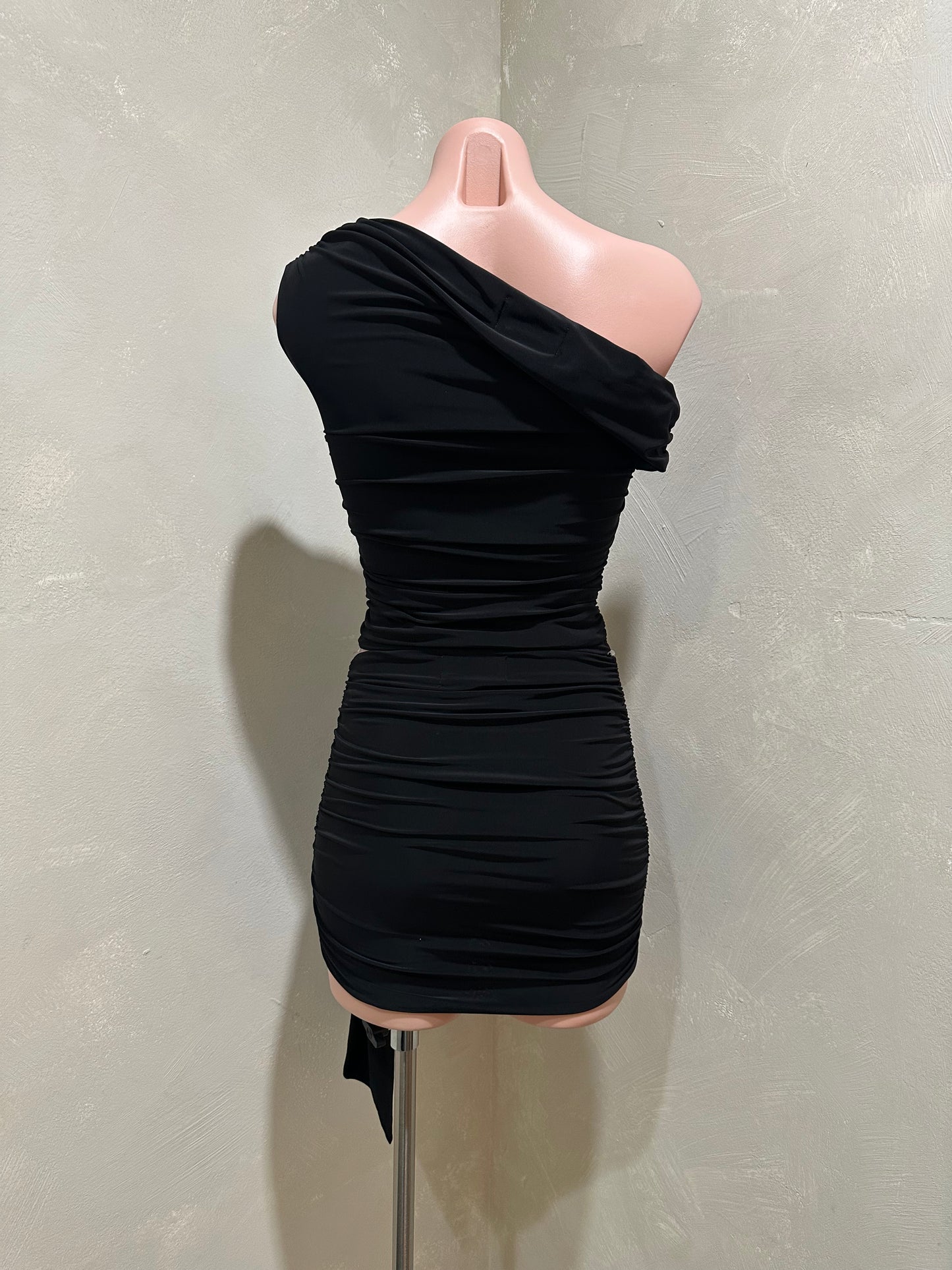 black drape tie mini skirt