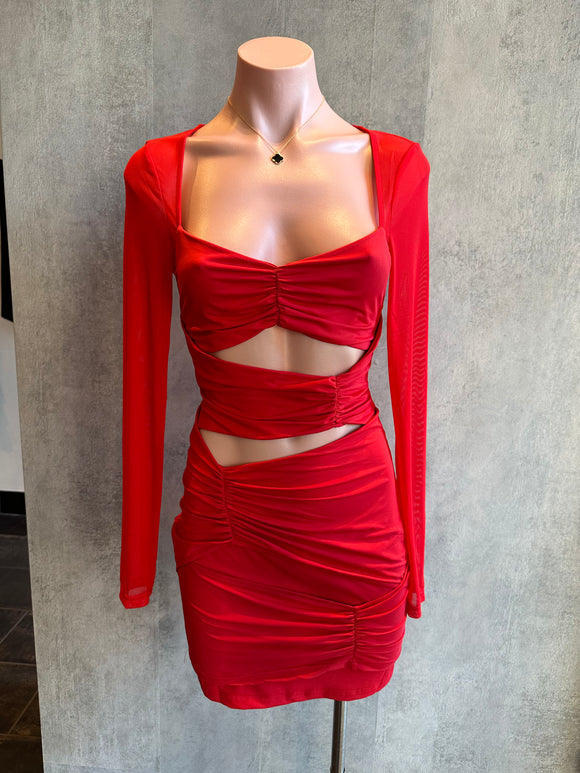 red mesh cutout mini dress