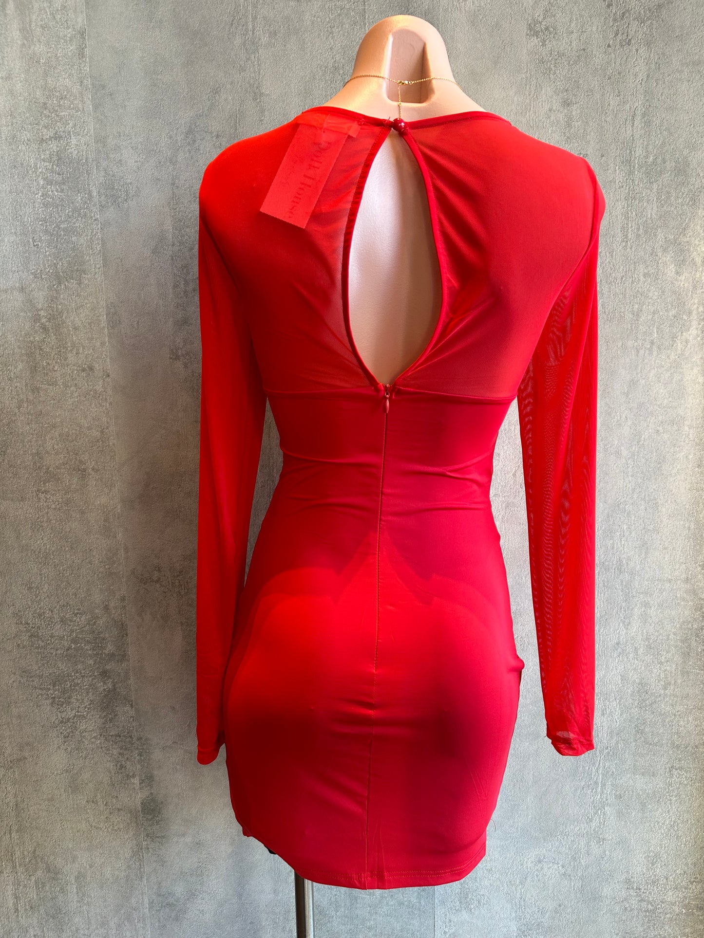 red mesh cutout mini dress