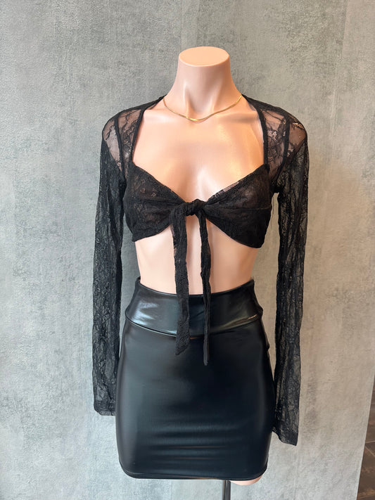 black metallic faux leather mini skirt