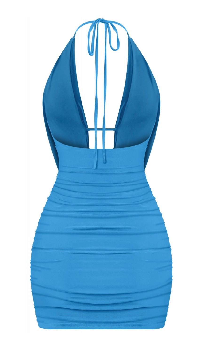turquoise cowl neck mini dress