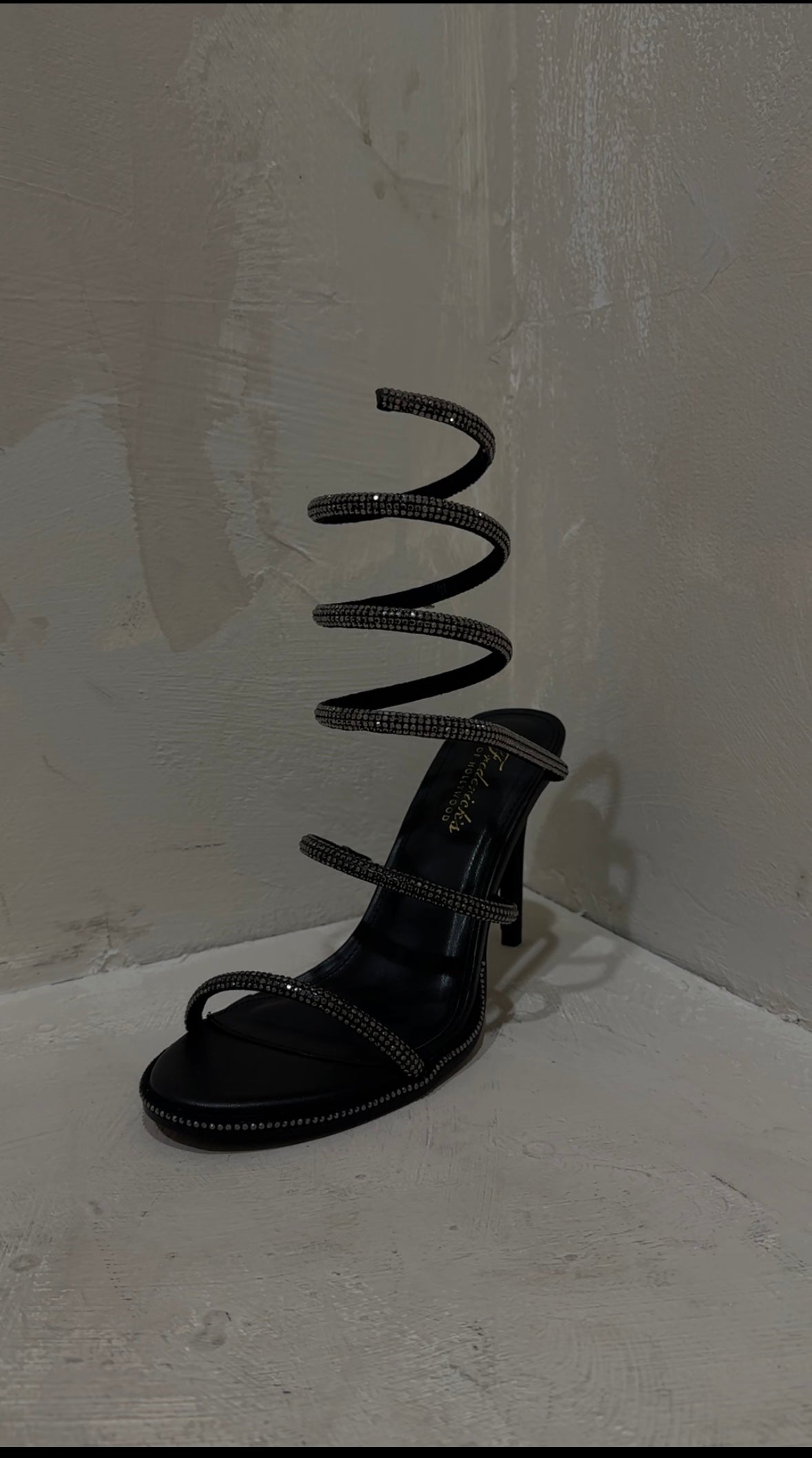 black spiral rhinestone heel