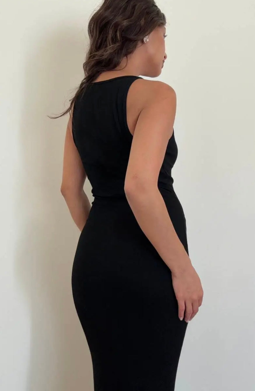 black racerback cami maxi dress