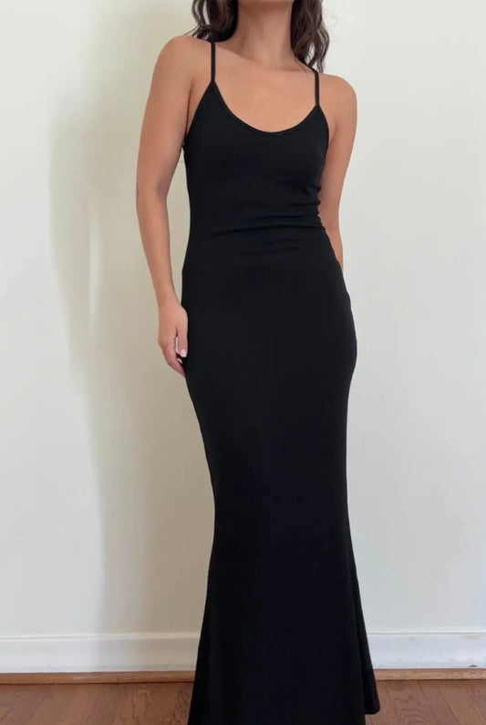 black racerback cami maxi dress