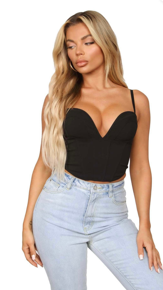 black bustier corset top