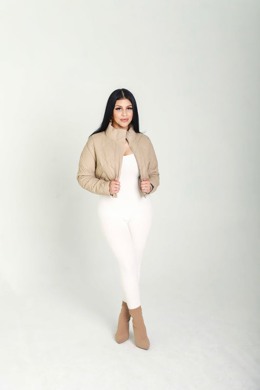 Tan Quilted Faux Leather Jacket