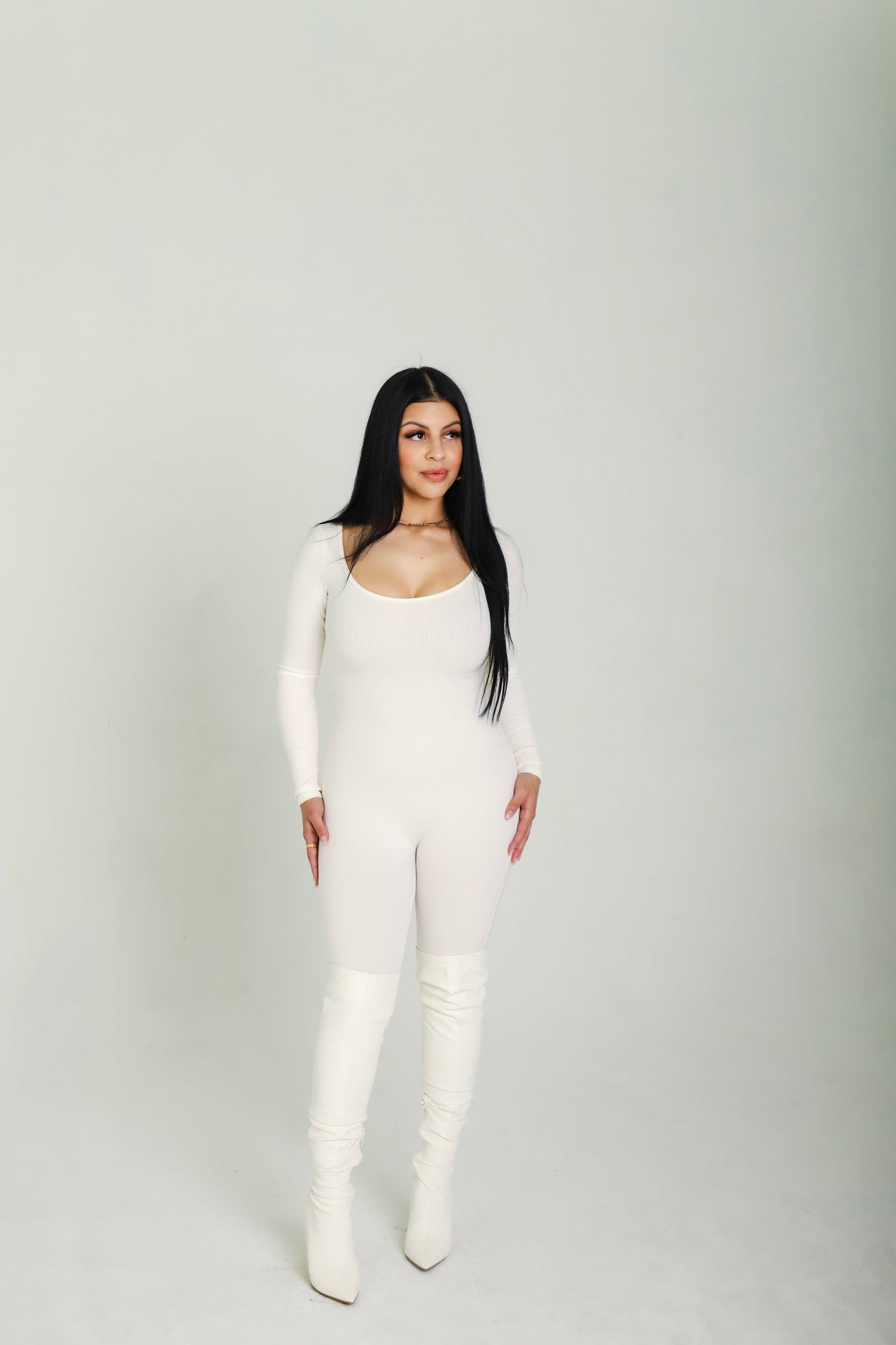 White Ribbed Snatched Jumpsuit