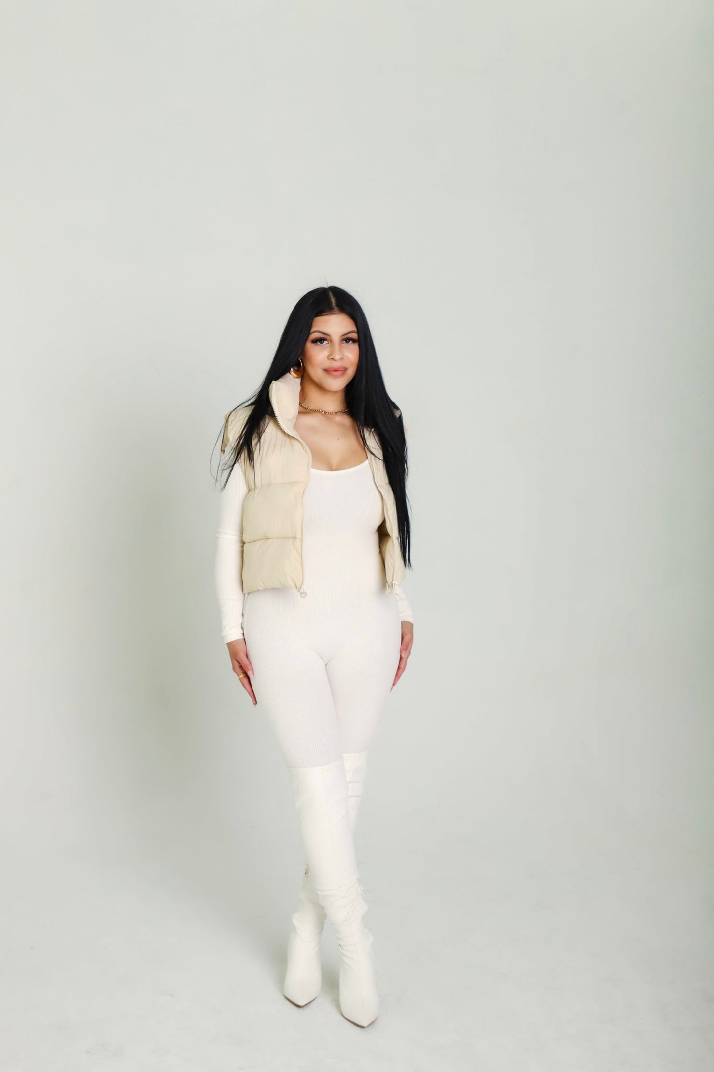 Cream Quilted Puffer Vest