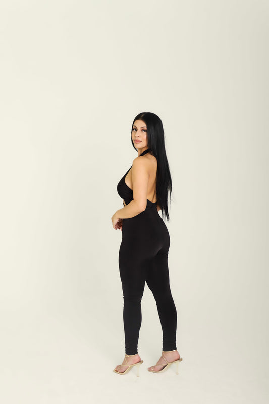 Black Criss Cross Halter Jumpsuit