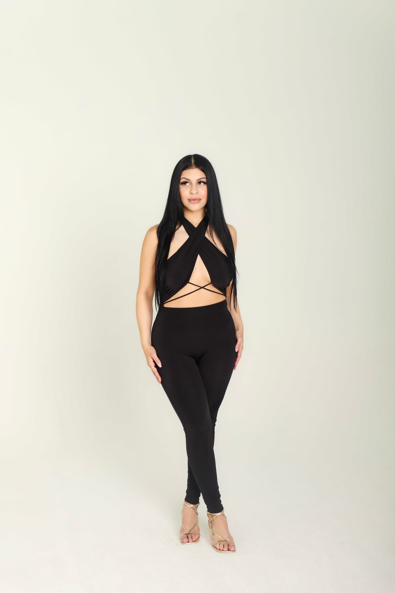 Black Criss Cross Halter Jumpsuit